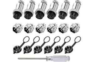 Aiqeer 6 Pieces GX16 Aviation Plug Set, 16mm Thread Metal Aviation Cable Connector, 5A Male Female Aviation Plug Socket Kit (4 Pin/5 Pin/6 Pin)