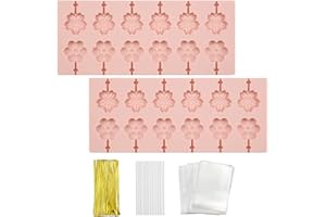 Eozighi 2 Pezzi Stampi per Cake pop Riutilizzabile Silicone Lollipop Mold Stampo Forma di Fiore Stampi per Lecca-Lecca in Silicone con 100 Bastoncini Lollipop 100 Sacchetti e 100 Fascette, per Dolci