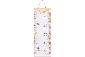 Beinou Wachstum Messlatte Dekorative Messlatten für Kinder Aufrollbare Messleiter Lineal Messtabelle für Baby Kinderzimmer Holzrahmen 7.9'' x 79'' Leinwand Wandbehang Blumen