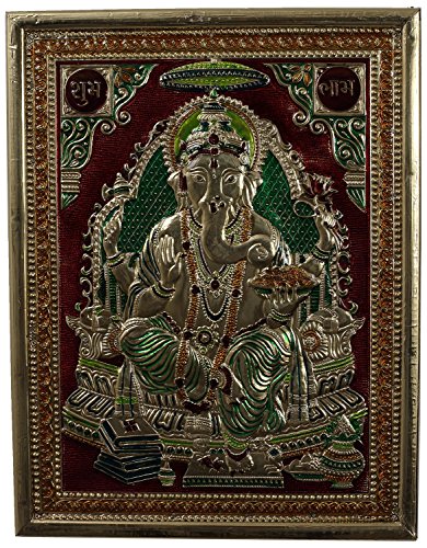 Kapasi Handicrafts Wall Hanging Photo Frame of Lord Ganesha–Provider of Good Fortune & Success, For Wisdom,Home Office Decor Spiritual Gift, Material: Brass Minakari, Size L : 10” X H: 13”