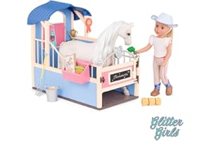 Glitter Girls - GG Horse Stable Barn Playset with Saddle and Play Food Items (Pink & Blue) - 36 cm Doll and Horse Accessories for Kids Ages 3 and Up - Children’s Toys