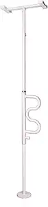 Stander Premium Imported Zinc Security Pole & Curve Grab Bar - Height Adjustable - Tension Mounted - Four level Ergonomic Support Handle - For Shower and Toilet (Iceberg White)