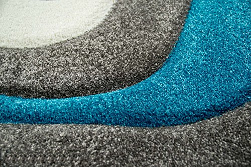 Designer Teppich Moderner Teppich Wohnzimmer Teppich Kurzflor Teppich mit Konturenschnitt Wellenmuster Türkis Grau Weiss Größe 120×170 cm - 3