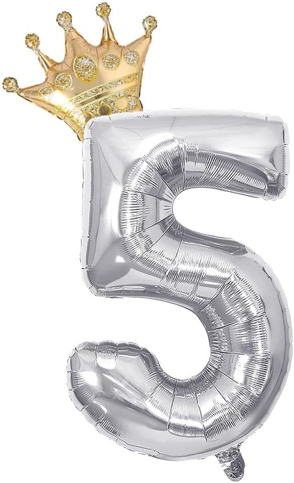 Patladı Gitti Gümüş 5 Rakam ve Gold Kral Tacı Folyo Balon Doğum Günü Parti Kutlama Seti