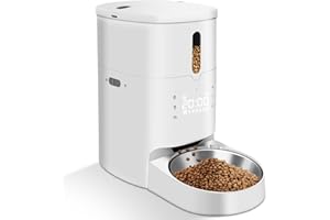 OBOVO Automatic Cat Feeder Smart Pet Feeder for Cats and Dogs Auto Pet Food Feeder Distribution Alarms Double Power Supply and Dispenser with Portion Control 10S Voice Recorder