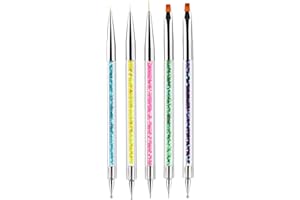 LANDOT 5Pcs Doubel Ended Nail Art Brushes - Nail Dotting Pen Liner Brush - Manicure Point Drill Drawing Painting Tools Set for DIY Nail Art Designs