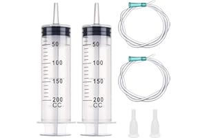 PRIMETEQ 2 siringhe da 200 ml/cc con tubi, riutilizzabili, confezione singola, sterile, liquido di misurazione, irrigazione vegetale, alimentazione animale, laboratori scientifici, industria