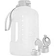 Aquafit 1 Gallon Water Bottle with Time Marker - Straw & Chug Lid - BPA Free Large Water Bottle with Straw - Gym Jug with Handle - 128 Ounces, Frosty