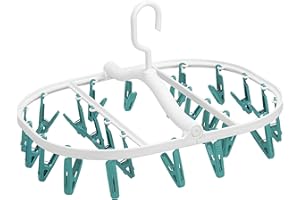 Foyer Nuage Haute Qualité Etendoir Chaussette Pliable, Tourniquet à Chaussettes avec 24 Pinces pour Chaussettes,Lingeries,Cravate,Chapeaux, Pieuvre Pince à Linge Pliant, Etendoir sous Vêtement-Vert
