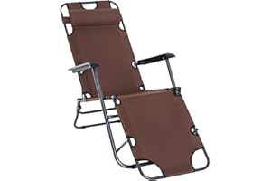 Outsunny Lettino Sdraio Pieghevole da Giardino, Mare, Spiaggia, Piscina, Chaise Longue Richiudibile con Braccioli, Marrone
