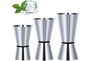 Crethink Mesures d'Esprit 30/60ml & 25/50ml & 15/30ml Set-3 pcs Jigger en Acier Inoxydable 304 Verre à Mesurer pour Cocktails Ensemble de Mesure de Tasse Mesure de Shot pour Whisky Gin Spiritueux