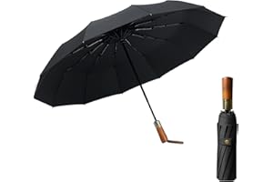 erised's bifrost Compact Travel Folding Portable Umbrella 46 Inch Windproof/Wind Resistant,Automatic Open Close,12 Ribs,99 UV Protection UPF 50,Sun/Rain,Real Wood Ergonomic Handle