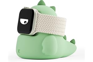 ELETIUO Lade-Ständer kompatibel mit Apple Watch Series 1-10/SE/SE2/Ultra/Ultra 2 (49/45/44/42/41/40/38mm), Dinosaurier-iWatch-Ladestation mit Nachtmodus, mintgrün