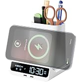 Xech Digital Alarm Clock for Heavy Sleepers | 15W Fast Wireless Charger & Dual USB-C Ports | Type-C Input | Birthday Gift for