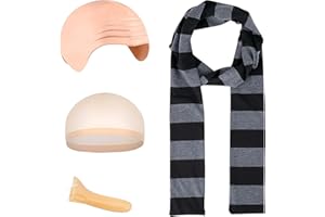 WKPBJX Bald Cap, Gru Costume, Halloween Costume Accessories Scarf False Scalp Bald Cap Long Nose Hair Nets Gloves, Bald Cap Adult for Cosplay Halloween Party Children's Pretend Play (4 PCS)