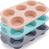 Ptyism 3 Piezas Molde Para Magdalenas(Gris, Rosa, Azul Pavo Real) Molde Para Magdalenas丨Bandeja Magdalenas Horno, Muffin Tray