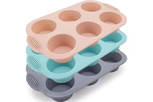 Ptyism 3 Pezzi Stampo per Muffin in Silicone (Grigio, Rosa, Blu Pavone) - Per Cupcakes, Torte, Brownies, Budino