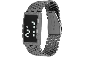 YUYTE Męska Lawa Stal Nierdzewna Lava RED LED Cyfrowy Zegarek na Bransoletce Moda Sportowy Zegarek Cyfrowa Matryca LED Wodoodporna Outdoor Casual Czarna Bransoletka Kwadrat(Czarny)