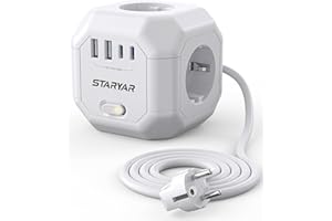 STARYAR 4 Fach Steckdosenleiste Würfel mit USB 4000W/16A mehrfachsteckdose Würfel, Steckdosenwürfel 2M Verlängerungskabel, Mehrfachstecker Power Cube mit Schalter, Steckdose Cube Steckdosenadapter für Büro