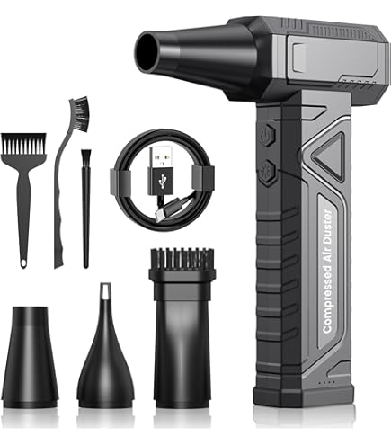 Smiling Shark J01 Elektrische stofblazer, luchtdrukspray, van aluminium, 130.000 omw/min, perslucht, met traploze regeling, multifunctionele jetventilator voor pc/BBQ/auto/camping, zwart