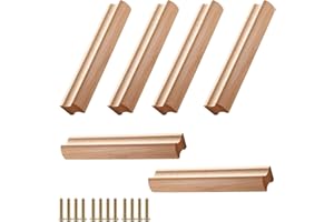 GANILITY 6 Pezzi Maniglie In Legno, Pomelli Cassetti per Mobili, Tiranti per Cassetti, Mobile da Cucina in Legno Massiccio con Maniglie, Interasse fori 160 mm, per Armadi, Bagni, Uffici e Cucine