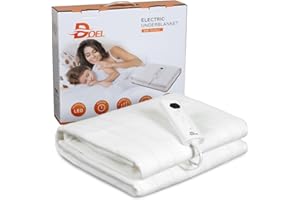 DOEL Electric Blanket Single 150x80cm, 66W Polyester Heated Underblanket with 10 Heating Levels, 3/12 Hours Auto-Off Timer and LED Display, Machine Washable, 220-230V, 50-60Hz, White