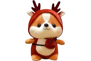 Tocwick Christmas Shiba Inu Deer Stuffed Animal in Cute Costume, Soft Penguin Plush Small Animal Image in Deer Outfit Adorable Pillow for Lover Friends As Gift (Shiba Inu cos deer)