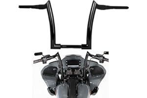 YHTIMIOX 12" Rise 1.5" Fat Motorcycle Handlebars Sharp Sheep Horn Style Ape Hangers Handlebar Compatible with Harley Dyna Scooter Softail Sportster Road King Gloss Black