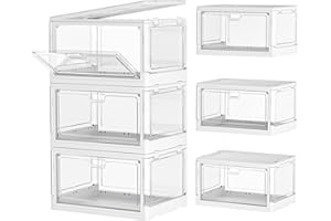 PurKeep Plastic Storage Boxes - 25L, Clear 3-Tier Stackable Boxes with 3 Lids, Acrylic Folding Clothes Storage, Organizer for Bedroom & Living Room