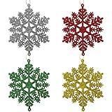 12 Piezas de Copo de Nieve Destellante Adornos de Plástico Copo de Nieve Colgante 4,4 Pulgadas con Cordel para Decoración de Navidad Árbol de Navidad Adornos Colgantes (Multicolor)