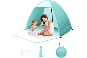 HAOYAO Tente de Plage, Tente de Plage Anti UV 50+ avec Porte Arrière Zippée Abri de Plage 1-2 Personnes Petit Emballage pour Protection Solaire Plage, Jardin (Menthe Verte)