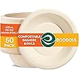 ECO SOUL 100% Compostable 470ml(16oz) Soup Bowls [50-Pack] Disposable Sturdy Bowls I Heavy Duty Paper Bowl I Eco-Friendly Salad Bowl I Biodegradable Small Bowls