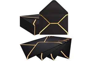 MINZHI 50 piezas sobrespara tarjeta de regalo, 13,5 x 18,5 cm, Sobresde tarjetas, Sobrescon borde dorado, Sobrespara Invitaciones, Sobres de invitación con borde dorado, para bodas,fiestas (negro)