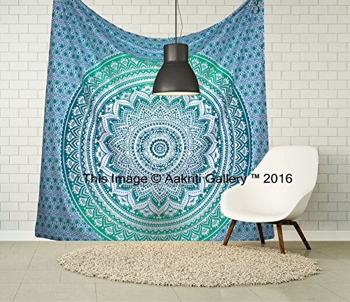 Tapestry Queen Green Ombre Hippie tapestries Mandala Bohemian Psychedelic Intricate Indian Bedspread 92×82 Inches Aakriti Gallery - 2
