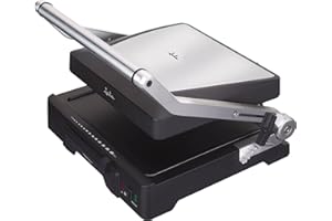 JATA GR1100 - Parrilla Electrica Grill y Plancha de Cocina 2000 W. Con Placas Mixtas Antiadherentes de 27,5 x 24 cm. Tapa Superior Adaptable. 6 posiciones. Apertura 180º