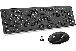 QCEN Tastatur Maus Set Kabellos, 2,4GHz Tastatur Kabellos mit Maus, Full-Size Funktastatur mit Ergonomische Maus, für Windows/Computer/Laptop - Schwarz
