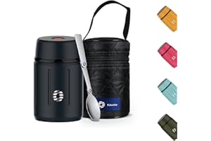 Healter Boîtes Alimentaires Isothermes, Boîte Isotherme Repas Chaud en Acier Inoxydable pour le bureau ou l'extérieur - 750ml, le noir