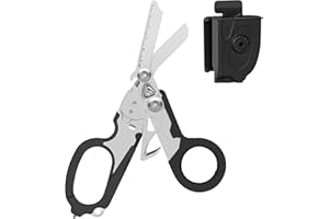 INSGB Raptor Response - Forbici di emergenza, 6 in 1, con taglierina a nastro e frantoio in vetro, colore: nero con fondina utility