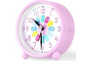 OSDUE Réveil Numérique Analogique pour Enfants, 10 cm Rose Rouge Reveil Educatif Silencieux Jour Nuit Tic-Tac d'apprentissage Silencieux Horloge Dessin Animé pour la Rentrée Scolaire à Piles
