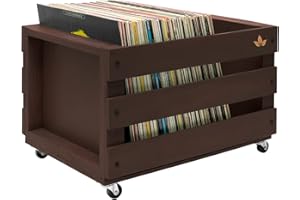SONESTA - Caja organizadora para discos de vinilo LP - Mueble de maderas con ruedas para 80-100 discos - Estilo vintage retro - Caja de almacenamiento grande para vinilos | XL - 46x33x26 cm
