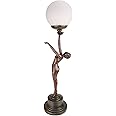 Art Deco Tischlampe 'Nora' – Kniende Figur Aus Bronze, Inkl. Mattierter Glaskugel