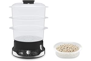 ‎TEFAL Tefal Ultracompact Dampfgarer, Stapelbares Aufbewahrungssystem, Gesundes Kochen, 3 Aufsätze, 60-Minuten-Timer, Auffüllen Beim Garen, 9-L-Kapazität, Inkl. Reis-Einsatz, 800 W, VC2048