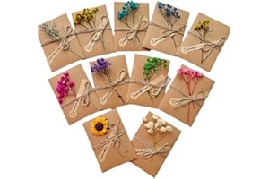 NJCXOLA 10 Pcs Biglietto Di Auguri Cartolina Buste, Retrò Busta Carta Kraft Invito, Retrò Carta Kraft Fiori Secchi Confezione da Biglietto Auguri Compleanno, per Matrimonio Compleanno Natale