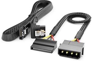 deleyCON Zestaw Kabli 30cm 4-Pin Molex do 15-Pin SATA z Kabel SATA 60cm Kątowym - Kabel Danych SATA 3 6 Gbit/s - Zasilanie Płyty Głównej Dysku Twardego HDD SSD PC - Czarny