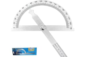 Nevoluxer Transportador de Ángulos Escolar 150 mm, Medidor de Ángulos de Acero Inoxidable con Regla y Tornillo de Bloqueo (0-180°), Ideal para Estudiantes y Profesionales