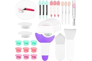 VEINARDYL 29Stk Silikon Lippenpinsel mit Anti-verloren Abdeckung und EVA Tasche, Kosmetik Spatel Gesichtsmasken-Applikator Lippenstiftpinsel Augenbrauenbürsten - Random Color