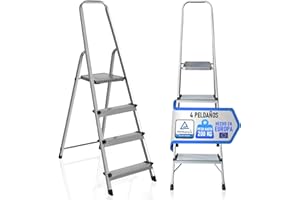 PAULAND CO PAULAND Escalera Plegable de Aluminio 4 Peldaños - Soporte Reforzado para Máxima Estabilidad (200 kg) - Escaleras Plegables Pequeñas para Hogar, Cocina y Trabajo