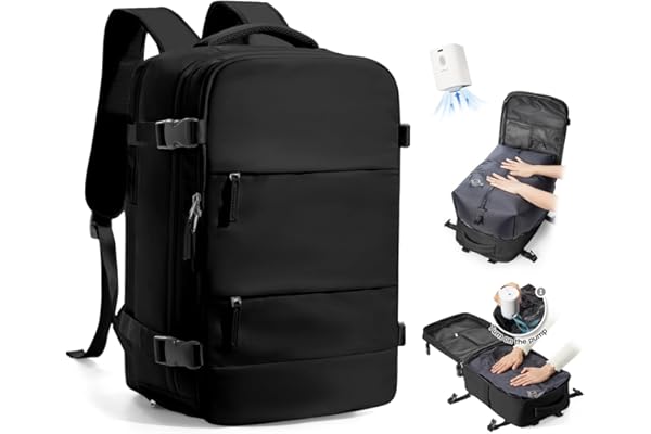 SZLX Sac à Dos Sous Vide Voyage 40x30x20 avec pompe Bagage Cabine 40x30x20 Ryanair Wizz air Easyjet Bagage à Main Sac pour Ordinateur Portable 14 Pouces Femme Homme avec Compartiment Chaussures