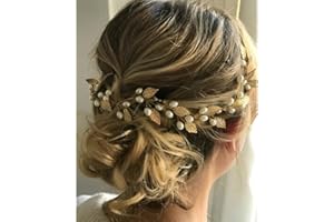Handcess Peigne de mariée en forme de vigne perlée - Accessoires de cheveux avec feuilles et perles pour femme et fille (dorée)
