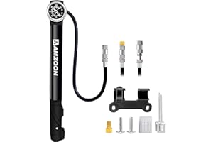 AMZOON Bomba de Aire para Bicicleta con Manómetro y Manguera extendida, Mini Bomba de Bicicleta Adecuada para Válvulas Schrader y Presta